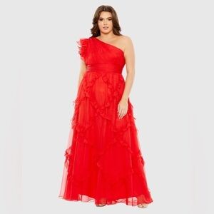 Mac Duggal 68540 NWT Ruffled One Shoulder Ruched Gown